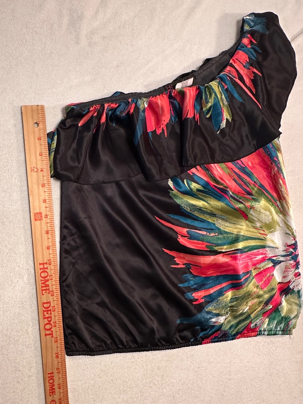 HeartSoul Black One-Shoulder Floral Ruffle Crop Top - Picture 3 of 9